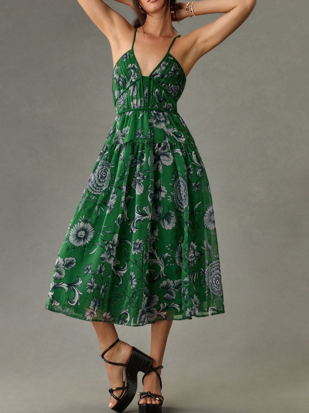 Anthropologie V Neck Halter Printed Dress